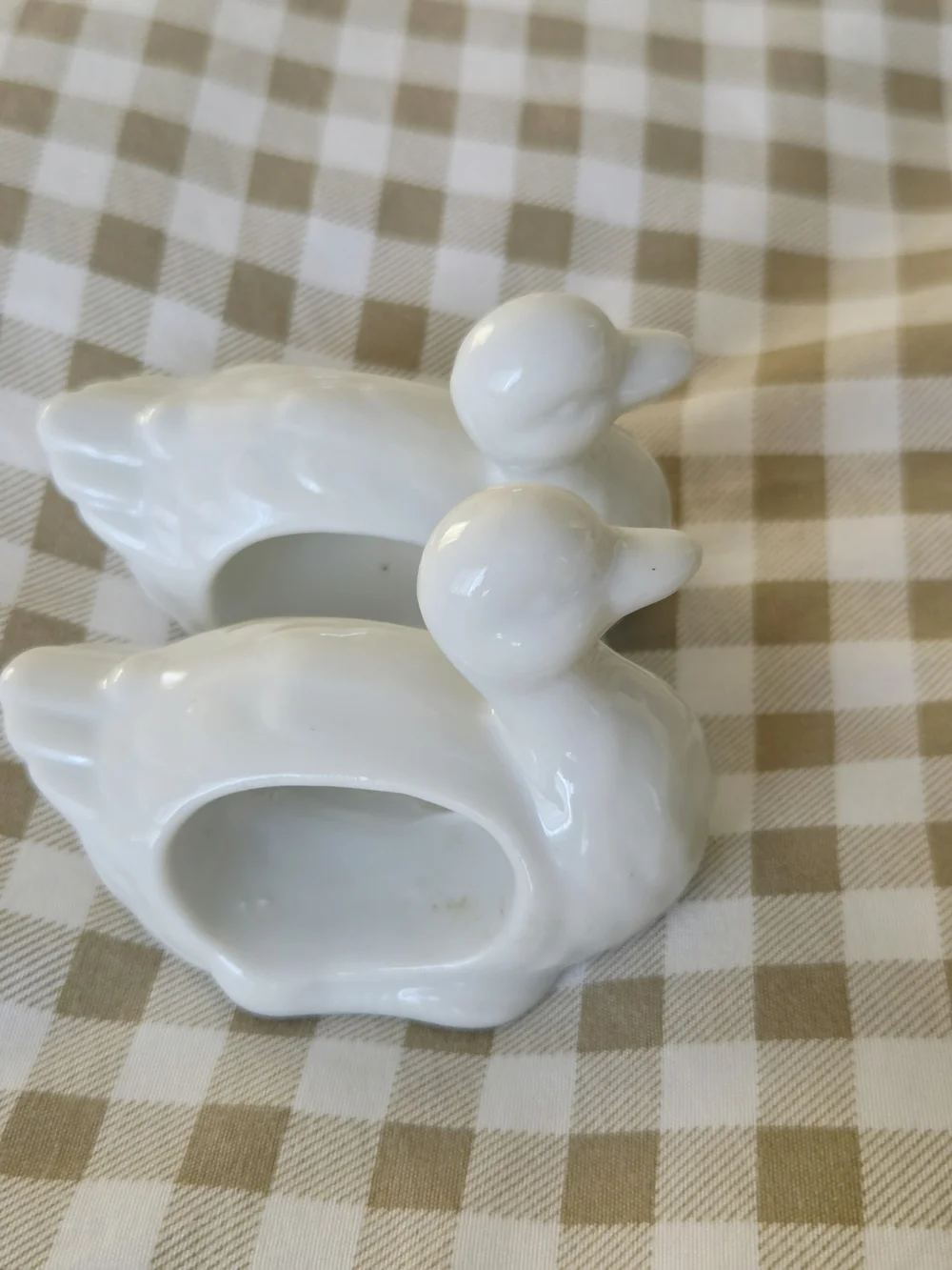 Vintage Set Of 2 White Ceramic / Porcelain Duck Napkin Rings